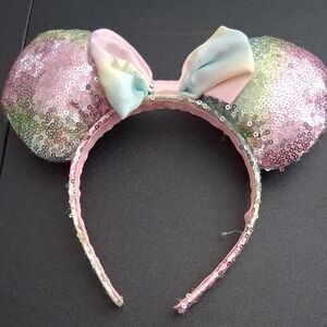 Disney Sequin Minnie Mouse Ears Headband - Pink and Green